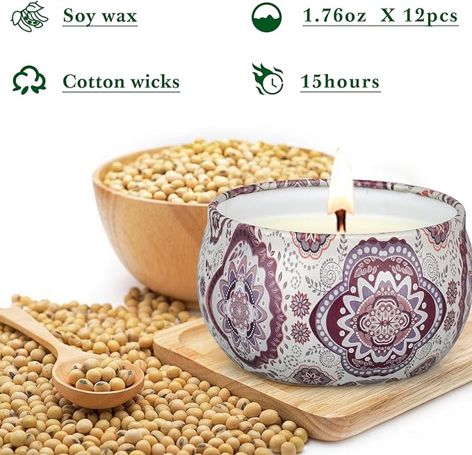 Scented Candles Gift Set, 12 Pack Candles for Home Scented, 21.12 oz Long Lasting Soy Wax Aromatherapy Candle Set with Gift Box, Birthday Holiday Gifts for Women