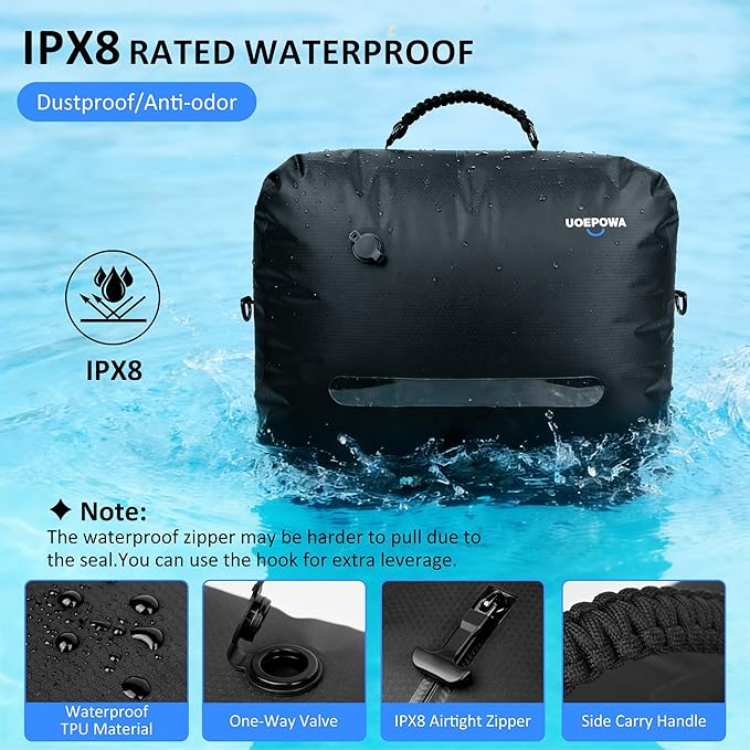 Travel Vacuum Bags with Pump – 33L Vacuum Seal Bags for Clothing, IPX8 Waterproof Vacuum Storage Bags with Handle for Luggage, Backpack, Suitcase, Home & Outdoor 2pack (Black)