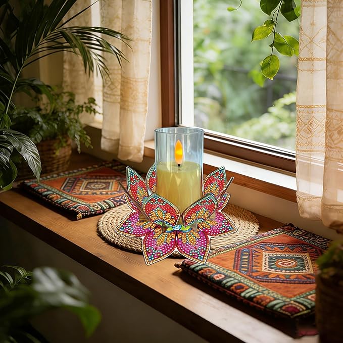 5D DIY Diamond Art Painting PVC Flower Candle Holders Tealight/Tea Light/Votive Candle Holder, for Table Centerpiece Home Décor Party Wedding Dinning-Flower-6