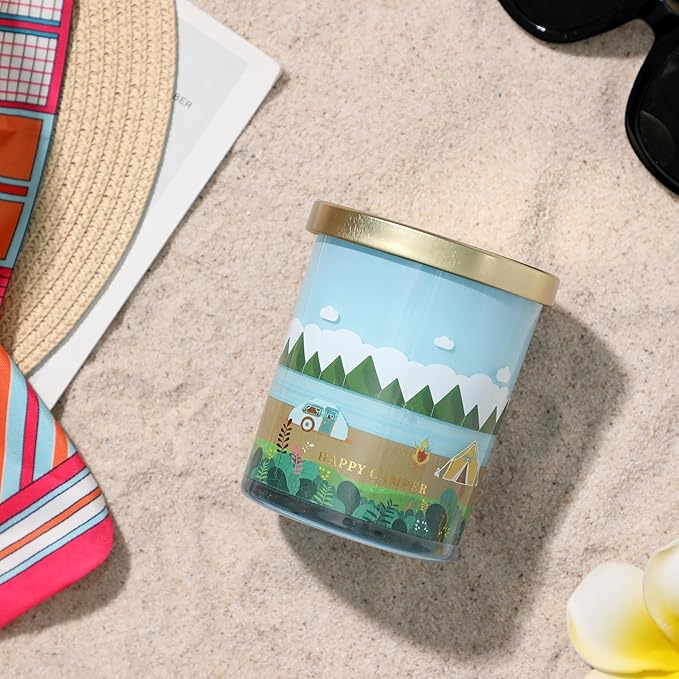 Happy Camping Candle,Fresh Forest Scented Candles,Candles for Home Decor,Summer Vacations Gifts for Friends,Adventure Lover,Travel,Climber,Hiker,Soy Wax Candle,10oz