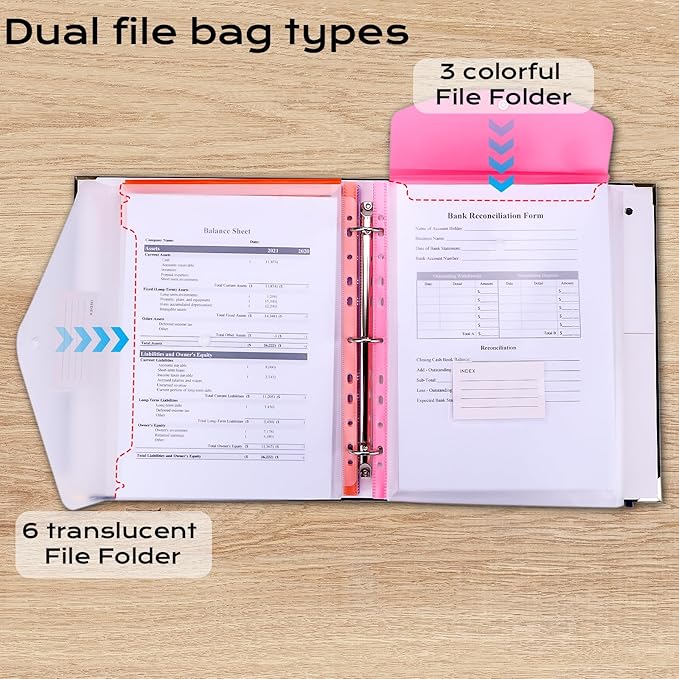 XKDOUS Document Organizer Linen Folio Folders with 9 Pockets, 3-Ring Accordion Storage Binders Expanding File Folder for Important Papers, End of Life Planner Book, in Case If I Die File Folder
