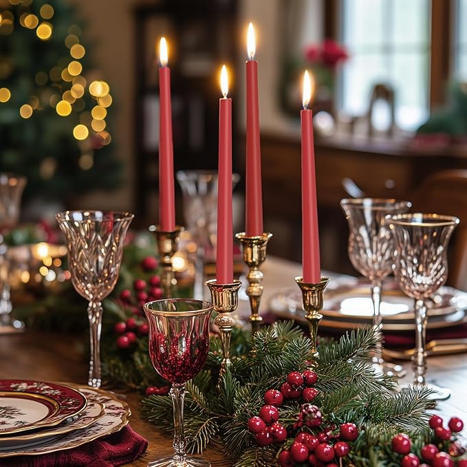 KONNI 0.87×10 Inch Dark Red Taper Candles, Unscented and Smokeless Tall Candlesticks, 10 Pack Tapered Candles with Cotton Wicks, Long Burning, Ideal for Weddings, Dinner Parties, and Home Décor