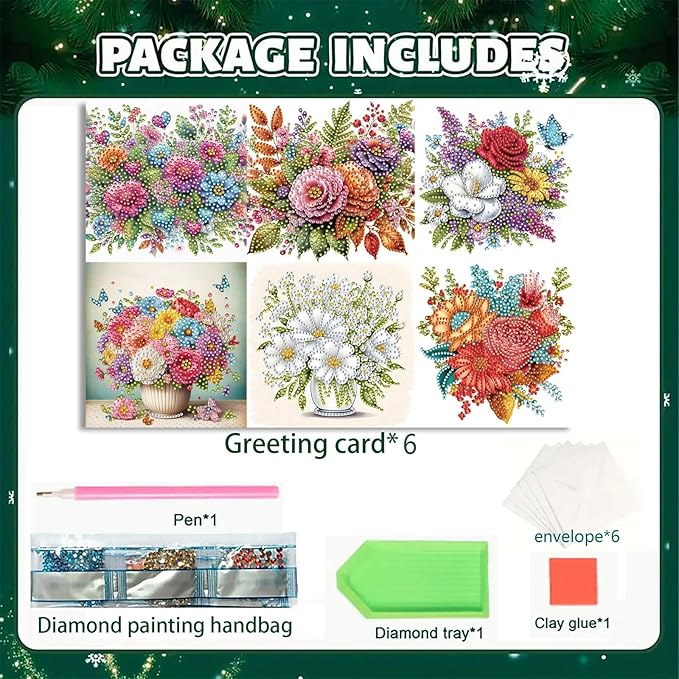 DoxQcs 5D Diamond Art Painting Greeting Cards Kit, DIY Cards for Blessings Congratulations Gifts, Greeting Card Set for Birthday Thanksgiving Day Christmas Halloween-Bouquet-2