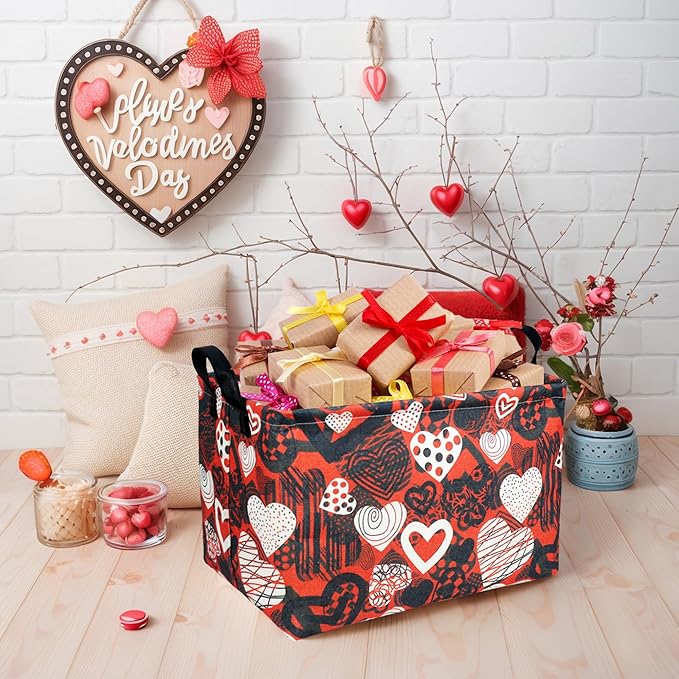 Valentine's Day Basket Gift for Empty Cute Heart Large Storage Bin for Kid and Baby Room Décor (Black and White Creative Love)