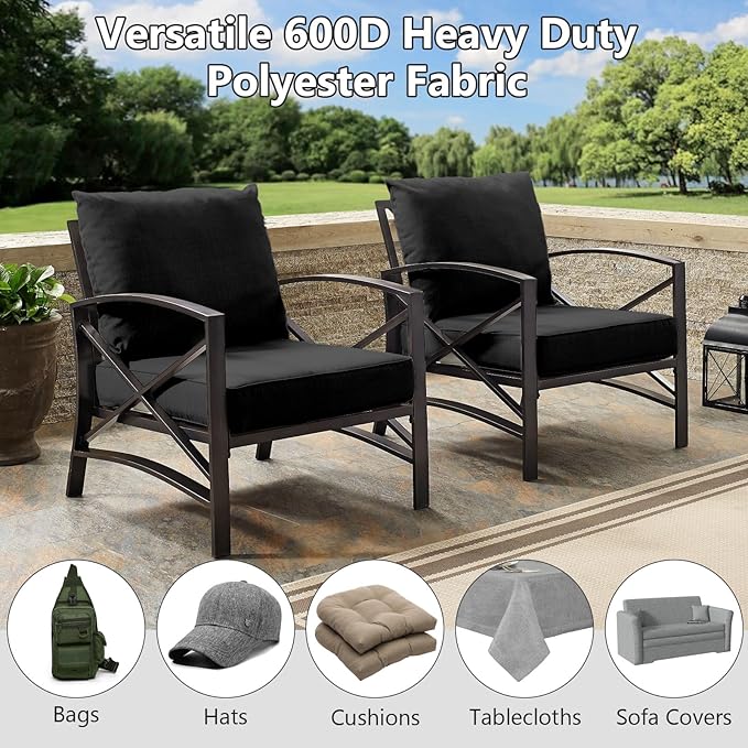 Waterproof Canvas Fabric by The Yard, 58inch 600D Upholstery Fabric Polyester Material Outdoor Water Resistant Material for Sewing Chair Patio Cushion Bag Sofa Seat Repair, 3 Yard Black