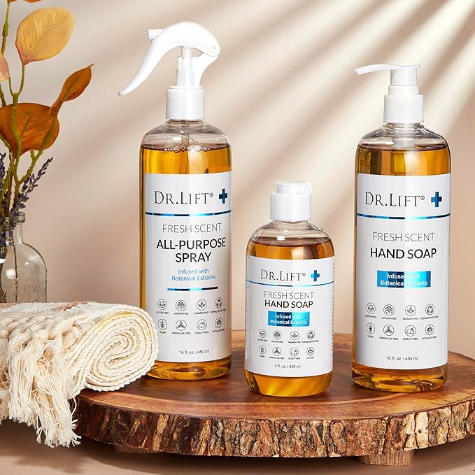 DR. LIFT All Purpose Spray Cleaner, Multi Surface Cleaning Spray with Essential Oils for Kitchen and Bathroom, Natural Household Cleaner for Everyday Use, Eco Friendly, Fresh Scent, 16 Fl Oz