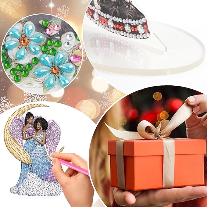 antor Diamond Painting Desktop Ornament Kit, Acrylic Tabletop Diamond Art Ornaments Decoration, Black Angel Crystal Diamond Painting Figurines Table Top Home Office Decor DIY Crafts Gift