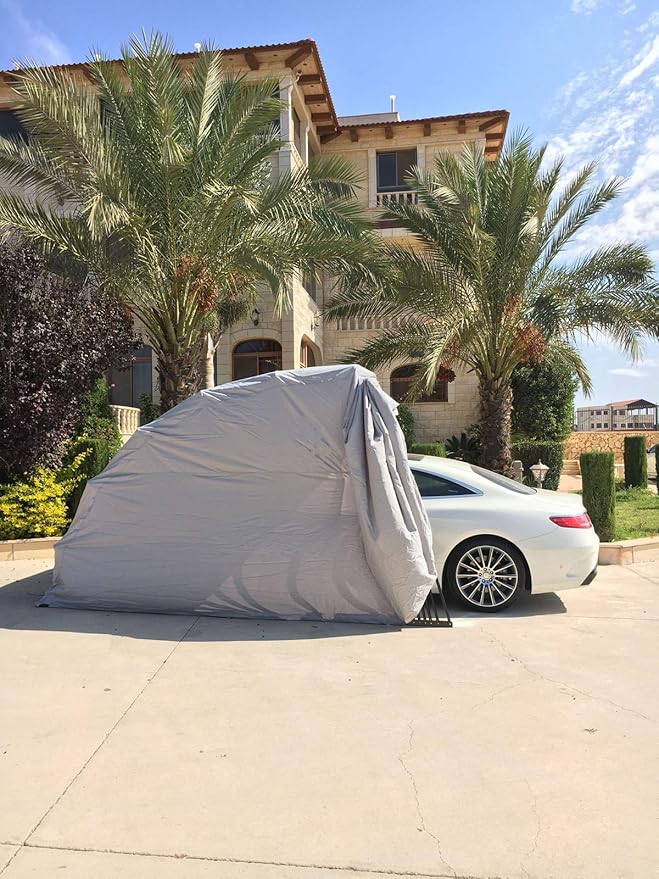 Ikuby Retractable Carport – Foldable Lockable Car Shelter, Heavy Duty All Weather Portable Garage for Cars and SUVs