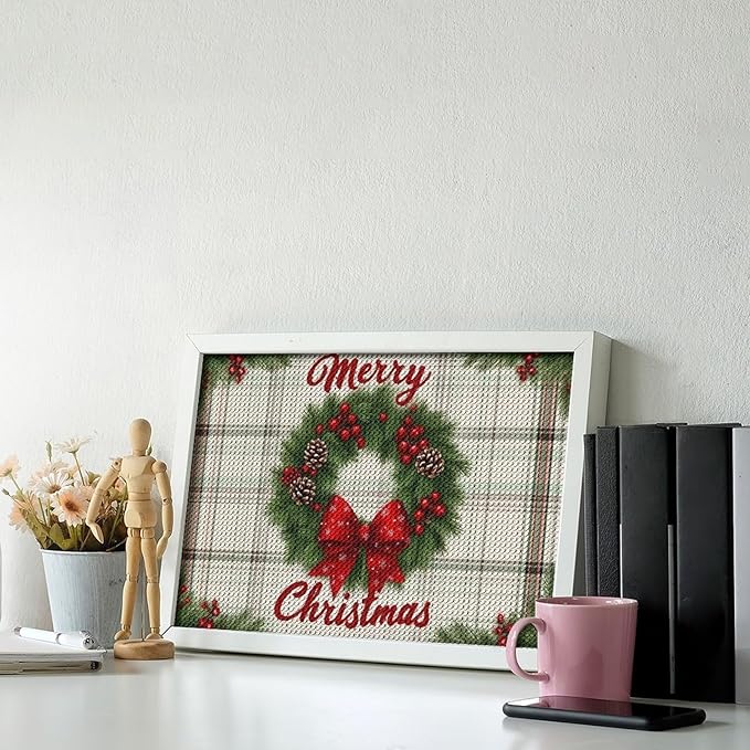 AIVKIEJK Diamond Painting Kits for Adults - Red Bow & Green Leaves Merry Christmas Painting DIY 5D Full Drill Diamond Dots Paintings with Diamonds Gem Art and Crafts Home Decor 8"x12"