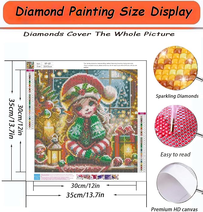 APTDYIGL 5D Christmas Diamond Painting Kits for Adults Beginner,DIY Christmas Candle Girl Diamond Art Kits for Adults,Round Full Drill Diamond Dots with Gem Art Kits,Home Wall Decor 13.7X13.7inch