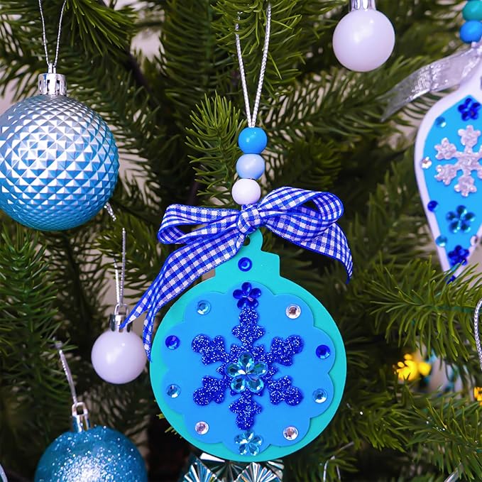 Winlyn 24 Sets 8 Designs Christmas Craft Kits Winter Crafts DIY Holiday 3D Snowflake Baubles Ornaments Decorations Snowflake Foam Stickers Arts and Crafts for Kids Classroom Activities Party Favors
