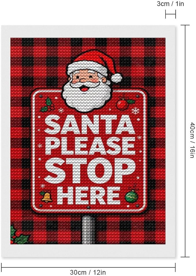 AIVKIEJK Diamond Painting Kits for Adults - Holly & Stars, Santa Please Stop Here Painting DIY 5D Full Drill Diamond Dots Paintings with Diamonds Gem Art and Crafts Home Decor 12"x16"