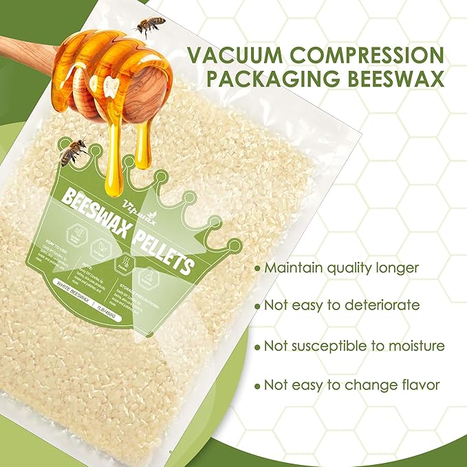 VIPwax White Beeswax Pellets 1LB, Natural Organic Beeswax, Beeswax for Candle Making, Body, Skin Care DIY, Lip Balm and Soap Making Supplies