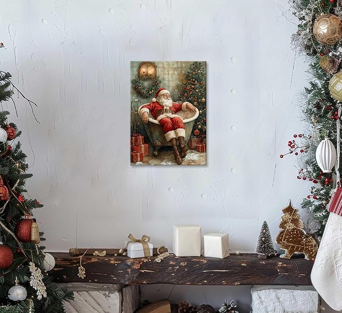 Paint by Number Kit for Adults & Kids, Santa in Bathtub Christmas DIY Painting Kit, 16x20 Inch Canvas, Holiday Gift Home Decor Art Project Framed