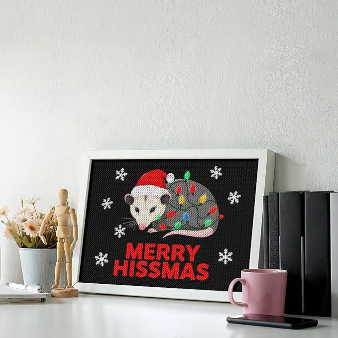 AIVKIEJK Diamond Painting Kits for Adults - Christmas Possum Merry Hissmas Painting DIY 5D Full Drill Diamond Dots Paintings with Diamonds Gem Art and Crafts Home Decor 8"x12"