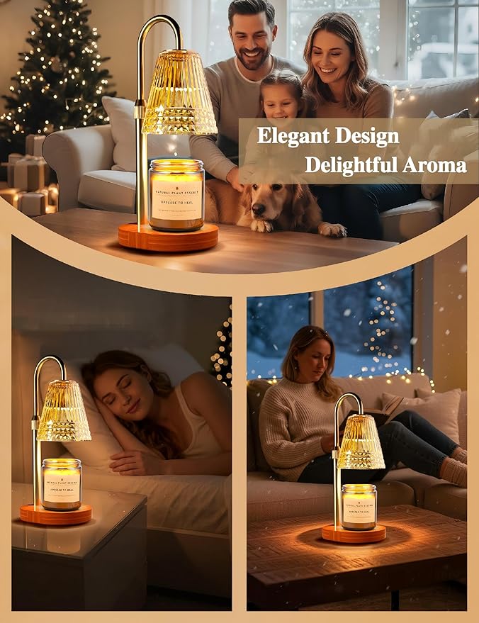 Candle Warmer Lamp with Dimmable Light & Timer, Adjustable Height Flameless Electric Wax Melter for Scented Jar Candles, Gifts for Women and Moms, Housewarming Birthday New Home Decor,Includes 2 Bulbs