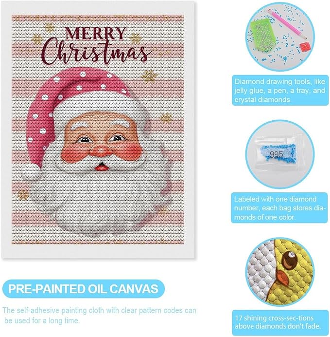AIVKIEJK Diamond Painting Kits for Adults - Merry Christmas Santa Painting DIY 5D Full Drill Diamond Dots Paintings with Diamonds Gem Art and Crafts Home Decor 12"x16"