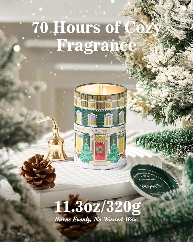M&SENSE Christmas Candles Pine Scented Candle, Winter Candle Soy Wax, 11.3oz 70 Hour Clean Burn Holiday Candles for Home, Winter Relaxing Aromatherapy Candle Gifts for Thanksgiving