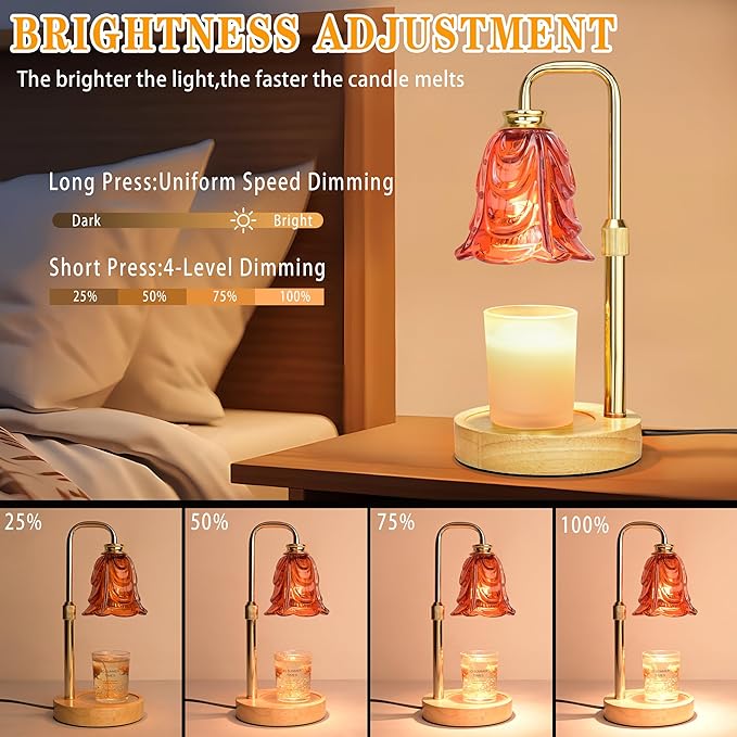 XJZJY Candle Warmer Lamp with Timer Dimmer, Adjustable Height Green Tulip Candle Wax Warmer, Christmas Birthday Gift for Mom Women, House Warming Gifts for New Home Bedroom Decor (Flower Crimson)