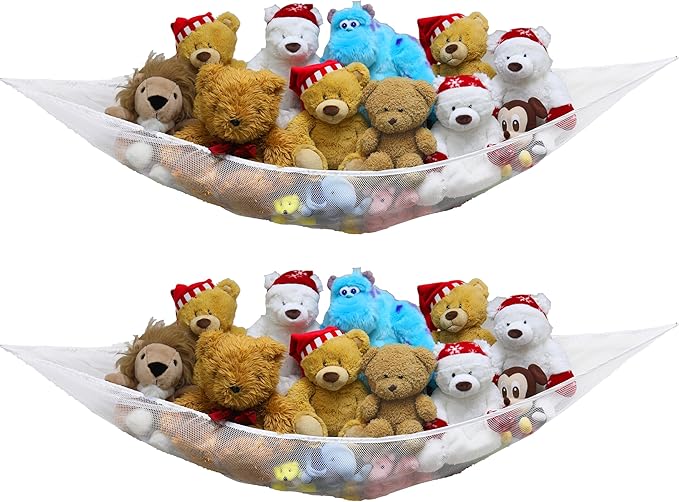 Simple Houseware 2 Pack Stuffed Animal Toy Hammock Net, Corner Wall Storage for Kids Room, White