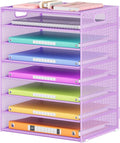 Lavatino 8-Tier Office Desk File Organizer, Letter Tray Paper Organizer with Handle, Including 5 Adjustable Slide Trays for Organizing Desktop Workspace Accessories and Supplies (Purple Metal Mesh)