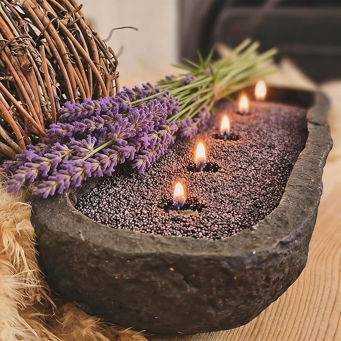 LONGDI Natural Pearled Candle Sand, 18 oz Scented Candle Sand with 25 Wax Wicks-DIY Refillable Candle Making Kit, Long-Lasting, Smoke-Free, Clean Burning Candles(Black, Lavender Scent)