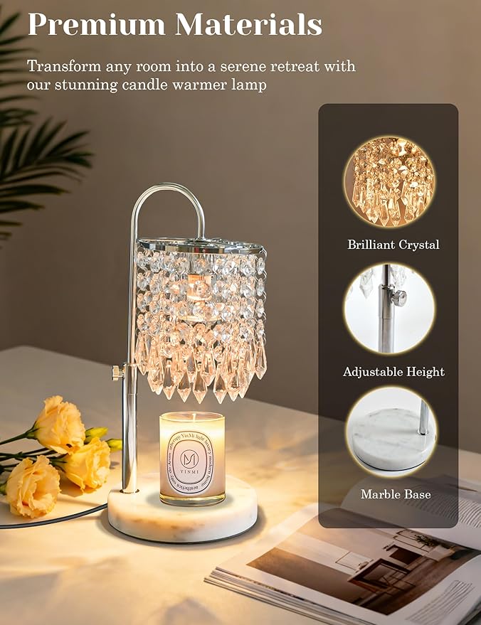 Candle Warmer Lamp with Timer Dimmable, Birthday Gifts for Women, Wax Melt Warmer for House Warming Gifts New Home Decor, Adjustable Height Crystal Candle Lamp for Jar Candles with 3 Bulbs, Silver