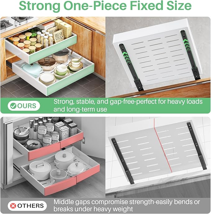 Pull out Cabinet Organizer,21"Deep, 20"Wide Heavy Duty Full-Extension Slide out Drawers Fixed with Nano Adhesive,Roll Out Shelves Sliding Cabinet for Kitchen,Bathroom,Pantry,under sink Storage(White)