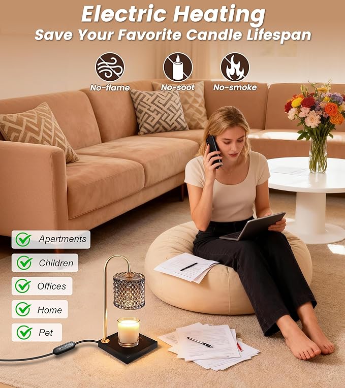 TigQiang Candle Warmer Lamp with Timer Dimmer, Birthday Gifts for Women Mom, House Warming Gifts, Elegant New Home Decor, Wax Warmer for Jar Candles, Heater Lamp for Scented Wax, Black Glass
