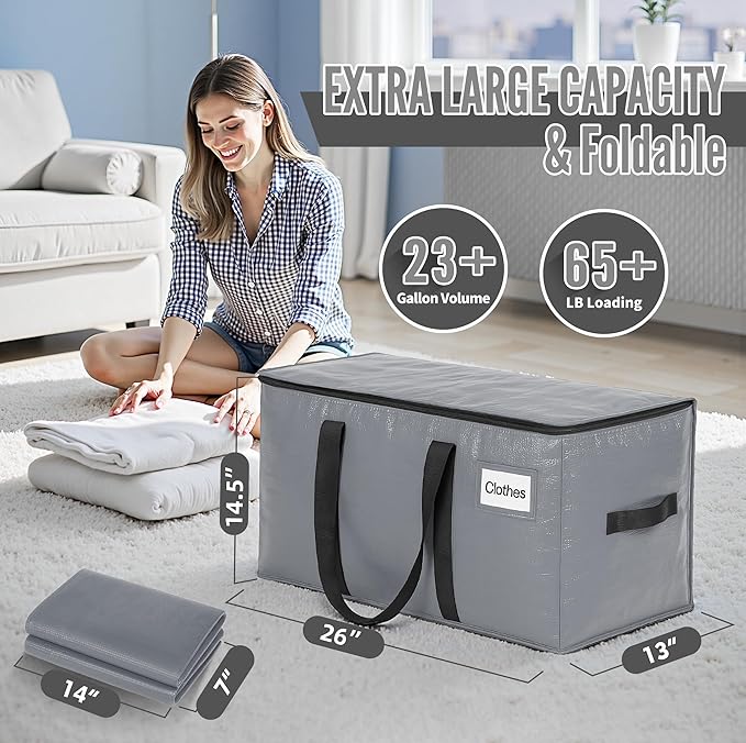 BAGAIL Heavy Duty Moving Bags with Strong Handle, Extra Large Moving Boxes, Storage Tote for Clothes, College Moving Supplies(Grey, 16 Pack)