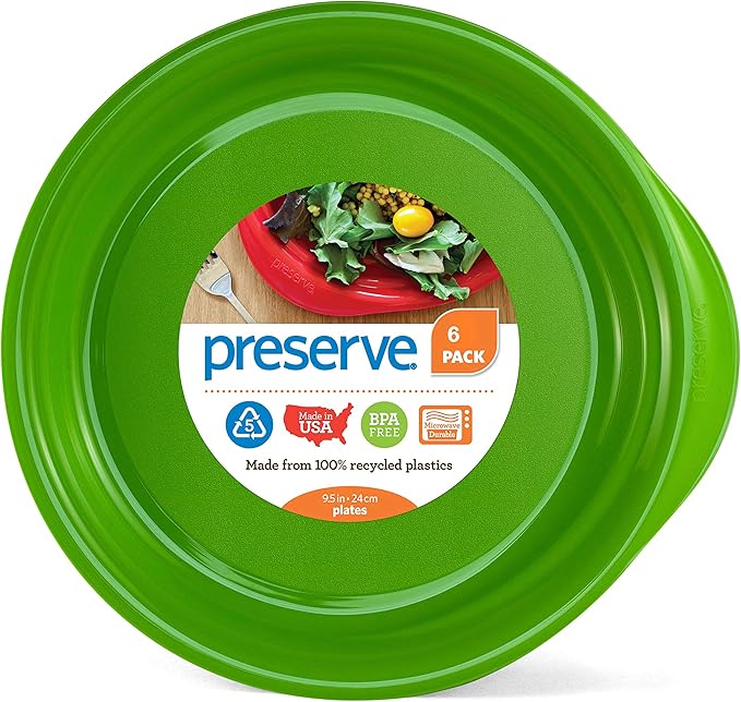 Preserve Everyday BPA Free Dinner Plates Made from Recycled Plastic in the USA, Set of 6, Apple Green