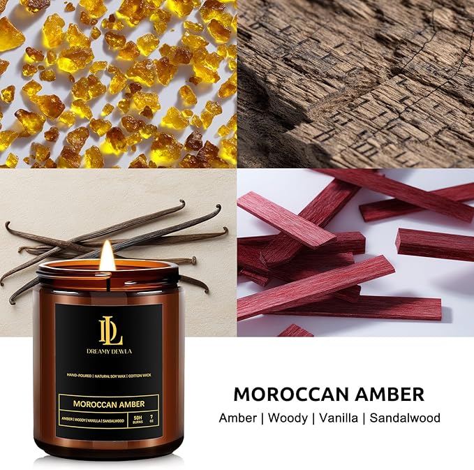 Scented Candles for Men, Moroccan Amber Candle for Home, Soy Wax Candles Gift for Birthday Father's Day Thanksgiving Day Anniversary