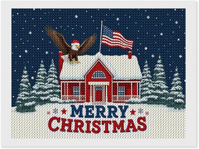 AIVKIEJK Diamond Painting Kits for Adults - American Red House, Snowflakes, Merry Christmas Painting DIY 5D Full Drill Diamond Dots Paintings with Diamonds Gem Art and Crafts Home Decor 12"x16"