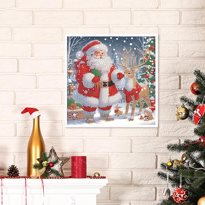 Diamond Art Painting Kits for Adults, Christmas Santa Claus 5D Special Shape Diamond Art Kits for Beginners, Crystal Rhinestones Diamond Art Painting for Home Wall Christmas Decor Gift 12×12inch