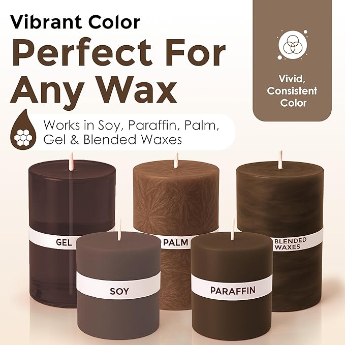 Brown Liquid Candle Dye (1 oz) - Made in the USA - Safe and Easy to Use - Pure and Simple Ingredients - Candle Making Supplies for Soy, Paraffin, Palm or Gel Wax - 10 Vibrant Colors to Choose from