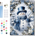 Bowetile Christmas Paint by Numbers for Adults Beginners Framed, Adults' Paint-by-Number Snowman Kits on Canvas, Acrylic Number Painting Christmas Gifts for Home Decor, 8x12in