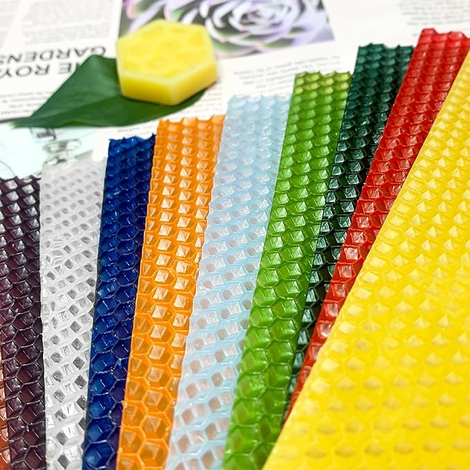 kissingfish Beeswax Candle Making Kit, Colored Beeswax Candle Sheets 12 Pcs, Full DIY Candle Making Kit Include 10 Cotton Candle Wicks,6 Bee Ornaments Decor, 50cm Lace, 6 Gift Tags with Paper Rope