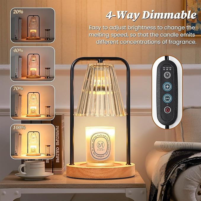 Candle Warmer Lamp with Timer, Electric Candle Lamp Warmer for Jar Candles, Dimmable Wax Melt Warmer with 2 Bulbs, Mom Christmas Gifts Birthday House Warming Gifts New Home, Vintage Home Bedroom Decor