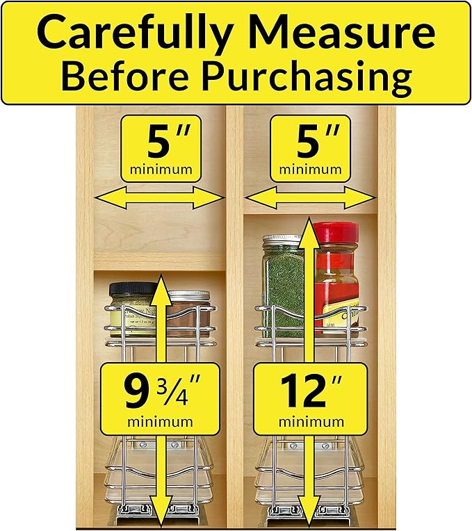 LYNK PROFESSIONAL® Pull Out Spice Rack Organizer for Inside Kitchen Cabinets - 4-3/8 inch Wide - Slide Out Drawer – Chrome Sliding Spice Organization for cabinet - Spice Racks - 2 Tier