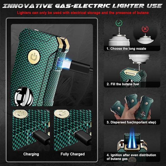 5-in-1 Torch Lighter with Cutter, Punch, Holder, and Draw Enhancer Tool, Adjustable Dual Jet Flames, Trendy Gift for Men, Refillable Butane Lighter, Rechargeable Lighters for Candle, Travel Outdoors