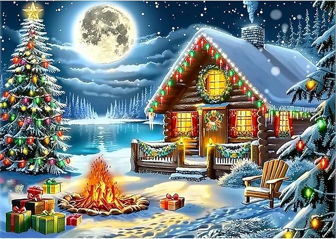 SENQAO Christmas Diamond Art Kits for Adult, Christmas Bonfire Diamond Painting Kits for Beginners, DIY Full Drill Winter Holdiay Rhinestone Diamond Dots Gem Painting Art Craft Home Decor 12 x16 Inch