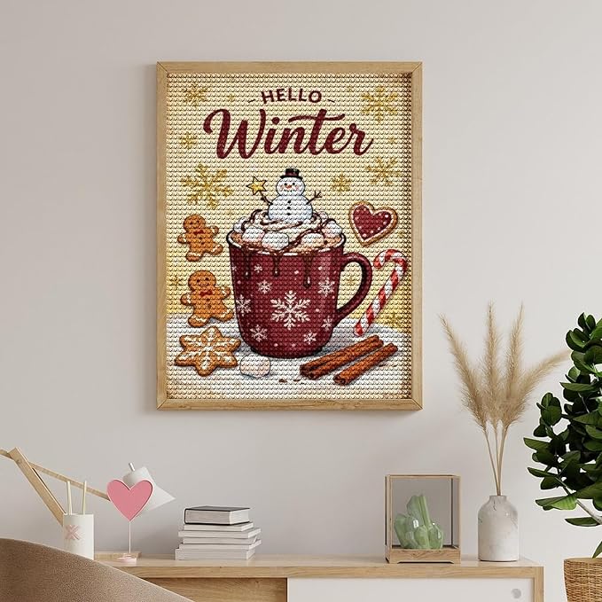 Diamond Painting Kits for Adults - Hello Winter Ice Cream & Gingerbread Snowflakes & Candles Painting DIY 5D Full Drill Diamond Dots Paintings with Diamonds Gem Art And Crafts Home Decor 12"x16"