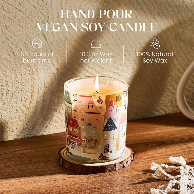 M&SENSE Sandalwood Floral Amber Scent Soy Wax Aesthetic Candle - 10.2 oz | 60 Hours Long Lasting Burning Natural Fragrance for Home & Book Candles for Housewarming, Hostess Gifts,Thank You Gift