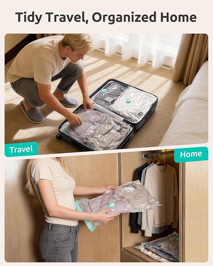 NUTICT 8-Pack Vacuum Seal Storage Bags for Travel, Rechargeable Wireless Air Pump, 4-Size Compression Space Saver for Luggage and Suitcase, Long-Term Reusable Bag for Clothes, Cruise Ship Vacation