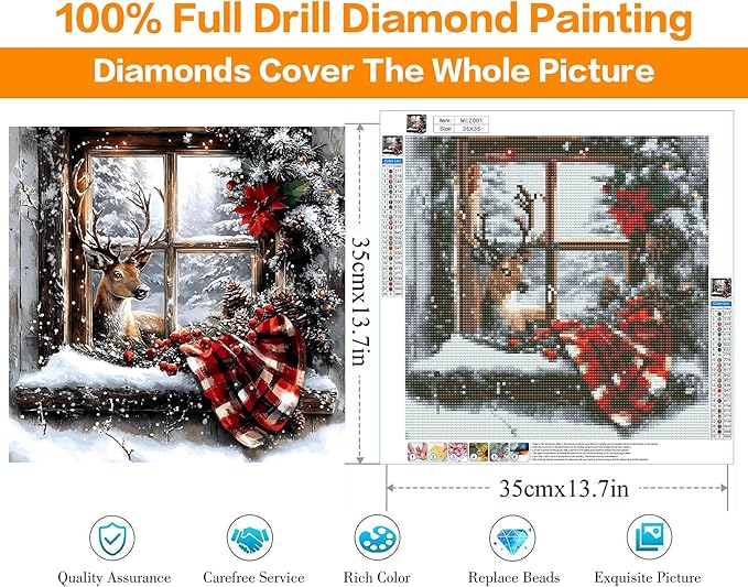 Diamond Art Kits for Adults, Christmas Diamond Painting Kits for Beginners, 5D Full Drill Gem Art Paint with Diamonds Dots Crafts Kits for Home Decor Gift 14x14inch