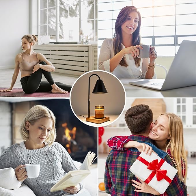Electric Candle Warmer Lamp with Timer: Candle Warmer Lamp Adjustable Height for All Size Jar Candles, Dimmable Candle Warmer Light with 2 Bulbs for Bedroom Home Decor, Gifts for Women, Black
