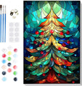 Bowetile Christmas Paint by Numbers for Adults Beginners Framed, Adults' Paint-by-Number Christmas Tree Kits on Canvas, Acrylic Number Painting Christmas Gifts for Home Wall Decor, 8x12in