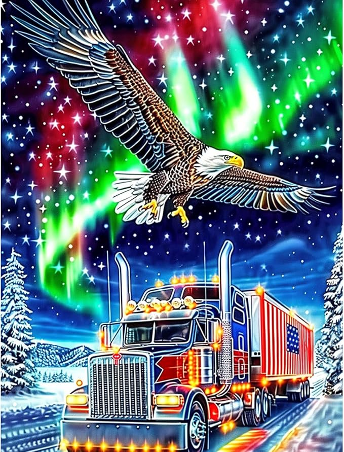 Skyboda Eagle Diamond Art Kits for Adults Beginners, Christmas Truck Diamond Painting Kits for Adults,5D Full Drill DIY Diamond Dot Gem Art Kit Wall Home Decor Arts Craft 12x16 inch