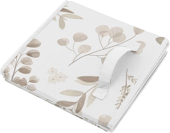 Sweet Jojo Designs Floral Leaf Foldable Fabric Storage Cube Bins Boxes Organizer Toys Kid Baby Children - Set of 2 - Ivory Cream Beige Taupe Gender Neutral Boho Watercolor Botanical Flower Woodland