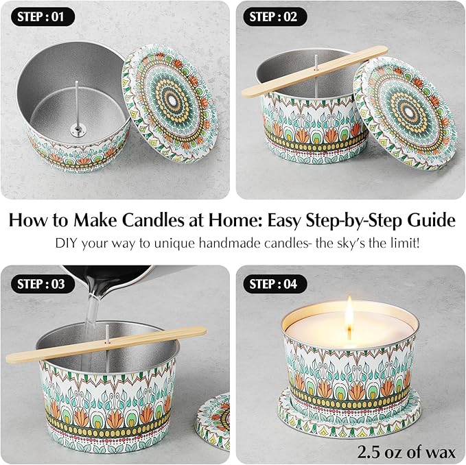Happyhube Empty Candle Tins for Making Candles, 24 Pack 2.5 oz Metal Containers, Travel-Friendly Rust-Proof Tins with Lids, 24 Patterns Jars(Colourful)